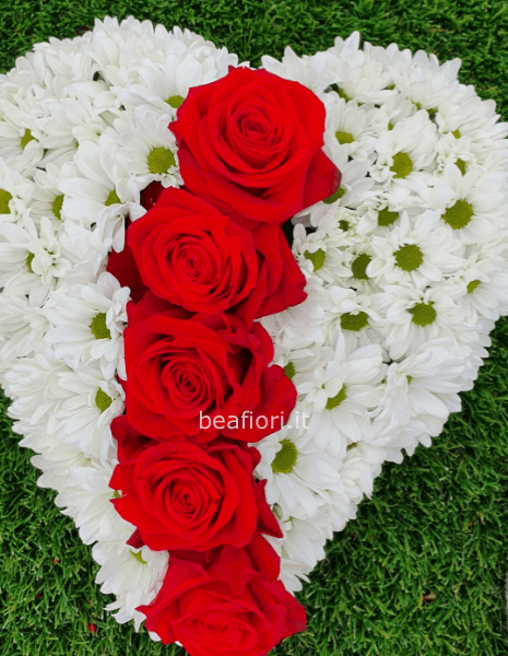 Cuore con rose e margherite